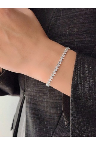 Badem Mekik Liza Kübik Zirkon Taşlı Su Yolu Silver Bileklik Silver