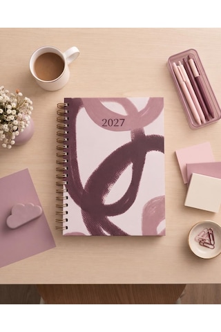 Lizy 2027 Günlük Spiralli Sert Kapak 17x24 Cm Ajanda Model-1 Pembe