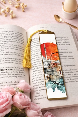 Sanatsal Tablo Temalı Metal Kitap Ayracı İstanbul'da Günbatımı