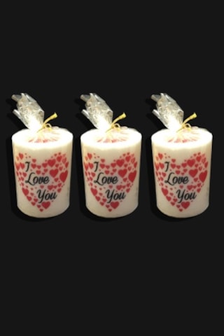 Adalinhome 9 cm Silindir Mum 3'lü Set Kalp Desenli