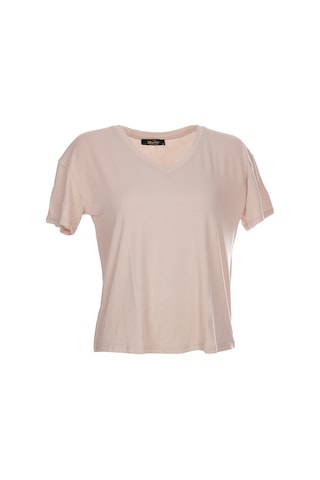 Ysatis V Yaka Oversize Minimalist Kadın Bluz - Kısa Kol - Günlük Bej