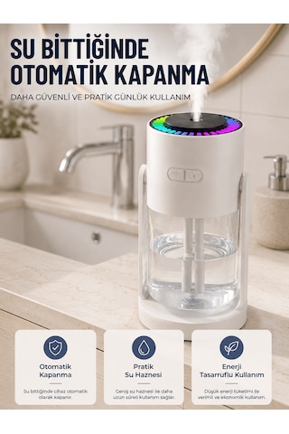 Lexroo Led Işıklı Hava Nemlendirme Cihazı Şeffaf Su Hazneli Sessi