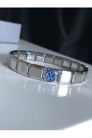 Erkek Kadın Çelik Bileklik - Wolksvagen Logo Model Italy Nomi Charm Çelik Bileklik Gümüş