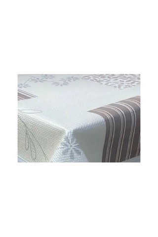 Kaydırmaz Taban Krem Kahverengi Kareli Çiçek Desen Silinebilir Pvc Dikdörtgen Muşamba Masa Örtüsü 122x155 Cm