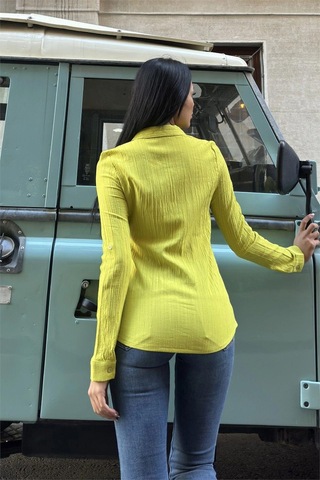 WeShaya Yağ Yeşili Uzun Kol, Çizgili Desen, Maya Gömlek YAĞ YEŞİLİ