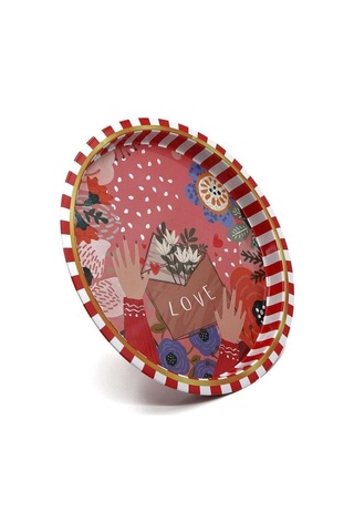 Love Desenli Yuvarlak Metal Tepsi, 31,5 Cm