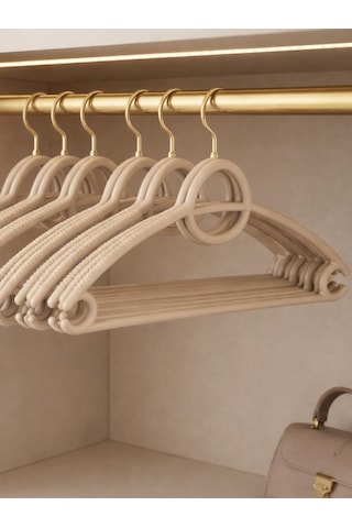 Vichy 5 Li Kaymaz Askı 41,3 Cm Bej Renk Çok Amaçlı Elbise & Pantolon Askısı Vch-7020 Açık Bej