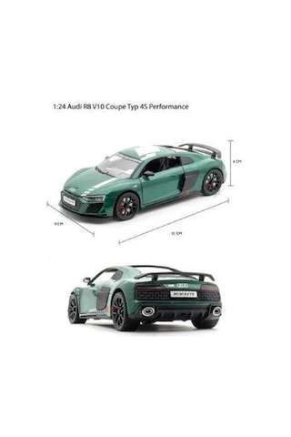 Mınıauto Audi R8 Yeşil 1:24 Metal Çek Bırak Kapıları Açılan Sesli Işıklı Araba Yeşil