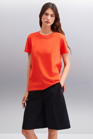 Grımelange Samantha Kadın %100 Organik Pamuklu Comfort Fit Arkası Uzun Basic Örme Kırmızı T-shirt Kırmızı