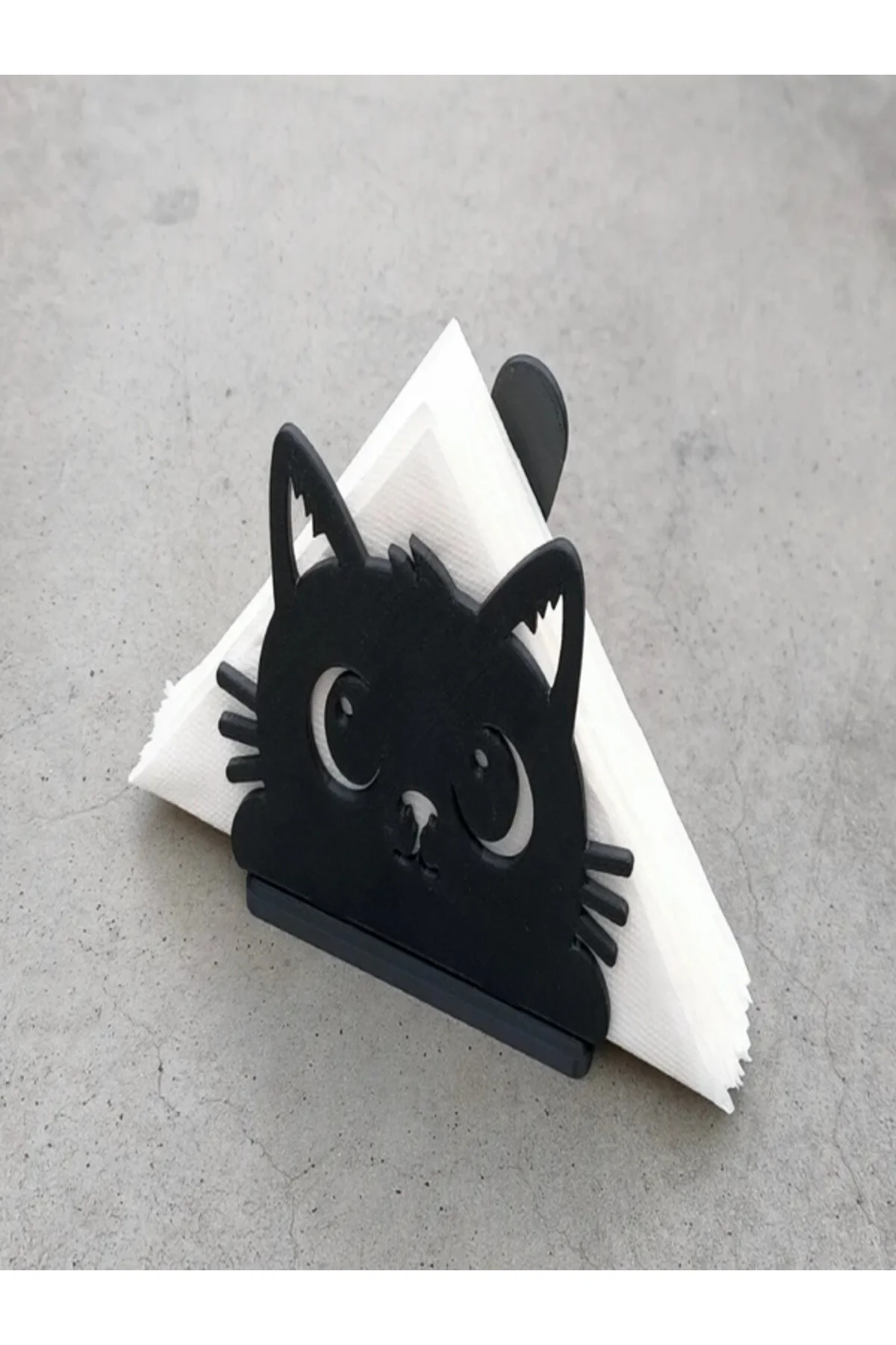 Kedi Figürü Şeklinde Peçetelik Siyah Plastik