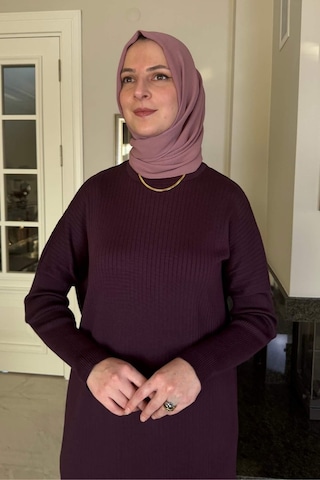 Rabia Şamlı Dora Triko Tunik Mürdüm Çok Renkli
