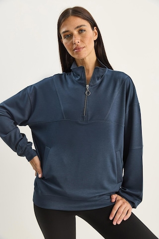 Shade Kadın Dik Yaka Yarım Fermuarlı Cep Detaylı Oversize Modal Sweatshirt 60601053 - Füme
