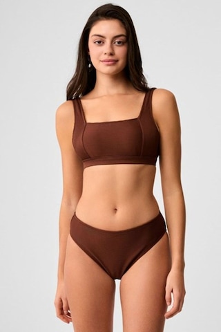 Kom Kadın Düz Renk Çıkarılabilir Kaplı Dokulu Kumaşlı Büstiyer Bikini Takımı Kahverengi