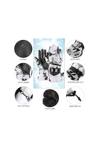Geeksen Sıcak Fleece İçli, Dokunmatik Ekranlı, Kaymazsız Pu Eldiven - Bisiklet, Kayak, Doğa Aktivitesi İçin, Gri-beyaz, L Beden 1901 Gri