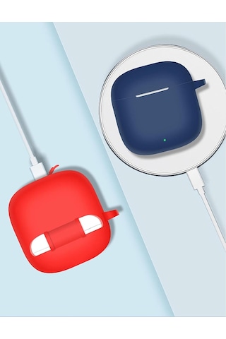 Huawei Freebuds Se 2 / Se 3 Uyumlu Silikon Kulaklık Kılıfı Darbe Emici, Yumuşak Dokulu, Askılı Koruyucu Kapak Kırmızı