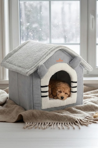 Peluş Kedi Ve Küçük Irk Köpek Evi, Minderli