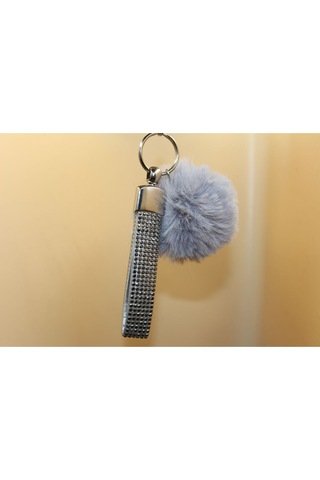 Füme Taşlı Minik Ponpon Seçenekli Anahtarlık