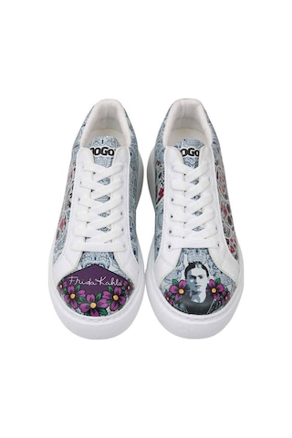Kadın Vegan Deri Beyaz Sneakers - Remembrance Of Frida Kahlo Tasarım Beyaz