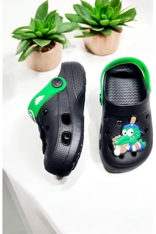 Çocuk Kemerli Yeşil Hayvan Sticker Detaylı Deniz,plaj,havuz Sandalet Terliği