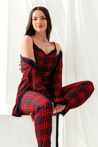 Nisanca Sabahlıklı Dantel Detaylı Pegasus Kadın Pijama Takımı-çeyizlik Takım- Geniş Beden Aralığı Kırmızı
