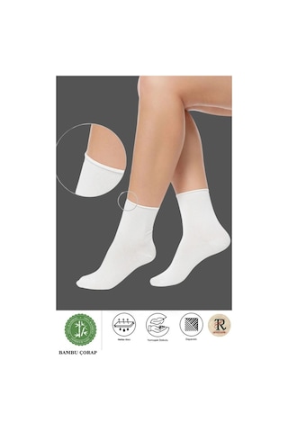 Trampler Unisex Bambu Lastiksiz Beyaz Soket Çorap Sıkmayan Çorap Beyaz