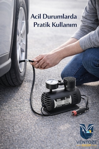 Taşınabilir Hava Kompresörü 12v 300 Ps I Araç Lastik Şişirme Pompası Mini Elektrikli Kompresör 12 V 300 Ps