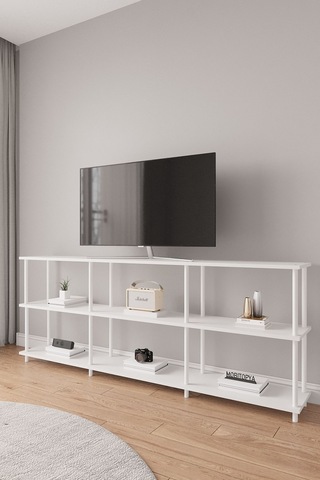 Çevir Kur 200 Cm Beyaz B.d Raflı Tv Sehpası, Tv Ünitesi 200 71 29 Cm Beyaz