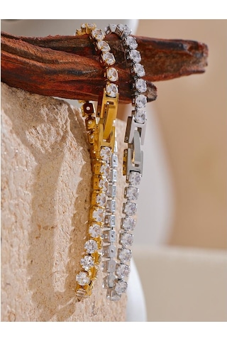 Altın Eetit 4mm Yüksek Kaliteli Parlak Kübik Zirkonya Zincir Bilek Bilezik Bileklik Kadınlar İçin Paslanmaz Çelik Zarif Premium Takı Yeni Altın