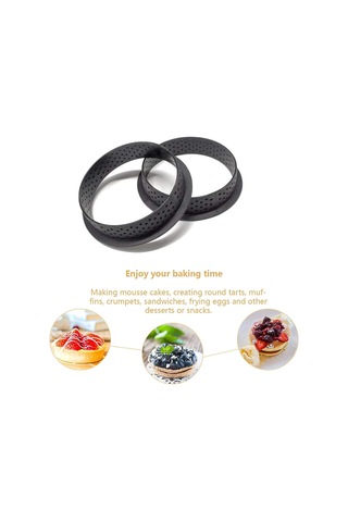 10 Adet Delikli Tart Halkası, Delikli Mus Kek Yuvarlak Kalıp Pişirme Aletleri, Delikli Yeniden Kullanılabilir Yuvarlak Plastik Pişirme Aksesuarları - Siyah Diğer