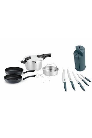 4'lü Set - Fissler Glossy 4,5lt Düdüklü Tencere + 2’li Tava & Karaca Bıçak Seti