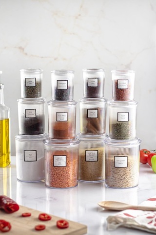 12'li Barok Yuvarlak 3 Boy Kavanoz Seti & Saklama Kabı & Erzak Kabı 4 1000 Ml, 4 500 Ml,4 250 Ml Sarı