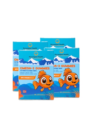 Norwegian Health Omega 3 Gummies Çocuklar için Tutti Frutti Aromalı Norveç Somonlu Balık Yağı 4 x 30 Çiğnenebilir Form