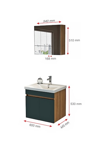 Star Banyo Dolabı Seti 60 Cm Egzotik Meşe & Koyu Gri Aynalı Lavabolu Mdf Egzotik Meşe & Koyu Gri