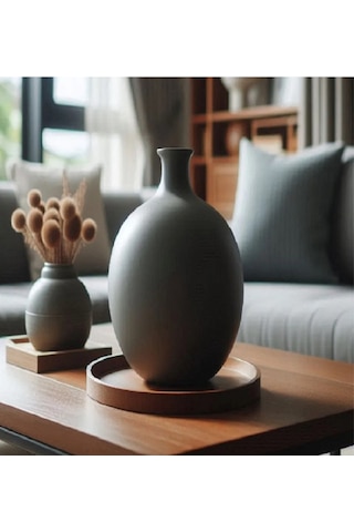Güzel Yuvarlak Minimalist Tasarımcı Vazo. Gri