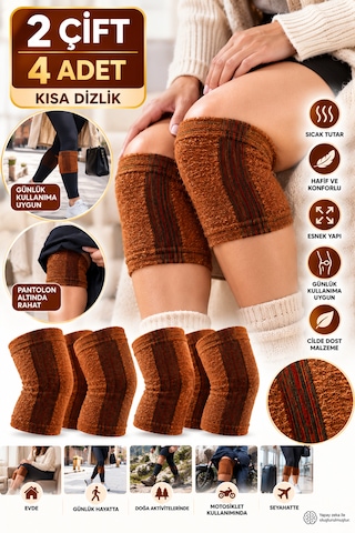 Kısa Termal Yün Dizlik 2 Çift 4 Adet 27 Cm Kışlık Sıcak Tutan Esnek Ve Yumuşak Diz Koruyucu Kahverengi