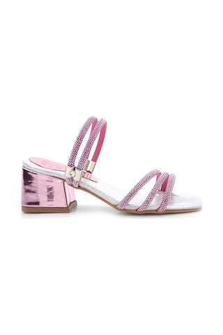 Judy Pembe Gümüş Taşlı Kız Çocuk Topuklu Terlik Ayakkabı Pembe