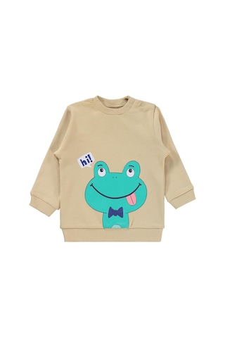 Civil Baby Erkek Bebek Kurbağa Baskılı 6-18 Ay Takım - Kahverengi Sütlü Kahve