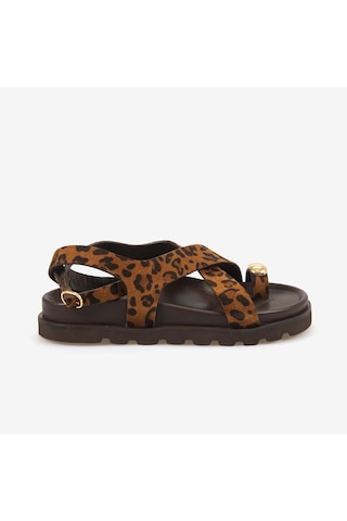 Kemal Tanca Hawen Angels Kadın 3cm Eva Taban Süet Sandalet 156-29 Leopar Süet