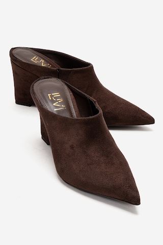 Luvishoes Senso Kahverengi Süet Sivri Burunlu Kadın Dolgu Topuklu Terlik Kahverengi