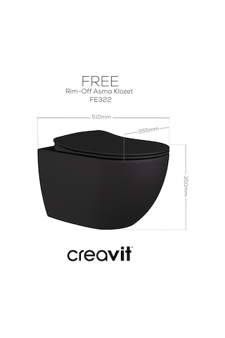 Creavit Free Rim-off Mat Antrasit Renkli Gömme Rezervuar Takım Set