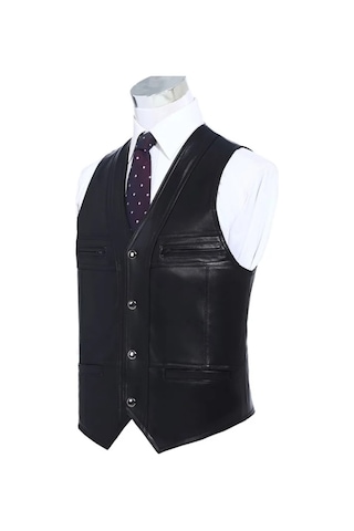 Klasik Entel Kuzu Derisi Yelek Siyah