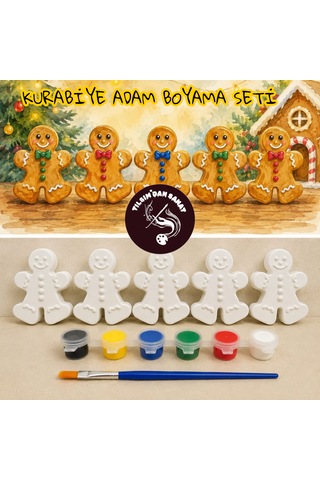 Kurabiye Adam Boyama Seti 5 Obje + 6 Renk Boya + 1 Fırça + Boyama Sertifikası