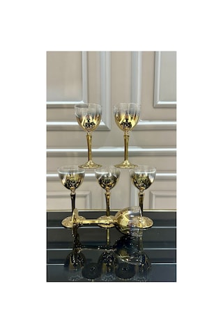 6 Adet Titanyum Gold Kahve Yanı Meşrubat Su Bardağı Hudson Altın
