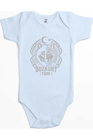 Zepplin Giyim Bozkurt Türk Ay Yıldız Motifli Kurt Başı Baskılı Pembe Bebek Body Zıbın