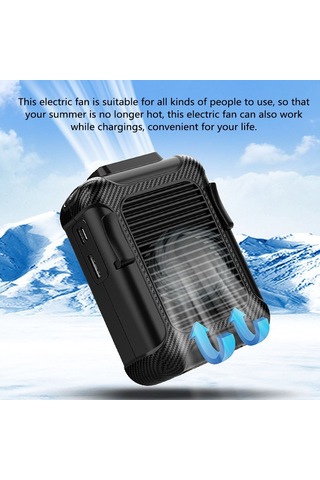 Açık Hava Bel Askılı Vantilatör Yaz Taşınabilir Klipsli Vantilatör 6000mah Pil Boyun Askılı Vantilatör Siyah