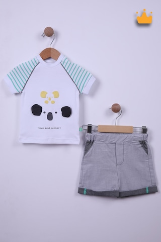 Babyhola %100 Pamuk Erkek Bebek Koala Detaylı Çizgili Şortlu Takım 2548 001