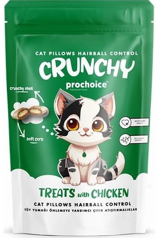 Prochoice Crunchy Hairball Control, Kediler İçin Tüy Yumağı Önlemeye Yardımcı Tavuklu Çıtır Atıştırmalık 60gr