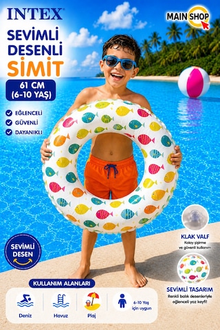 Mainshop Intex Çocuk Deniz Simidi 61 Cm - Havuz Simidi 6-10 Yaş M-59241