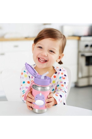 Skip Hop Zoo Pipetli Paslanmaz Çelik Suluk Pembe-Lila 9 x 15 CM