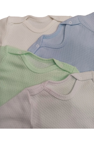 özdemirli bebe Uzun Kollu Çıtçıtlı Badi Bisiklet Yaka Body Hava Alır Kumaş Düz Renk Zıbın (4lü Paket) 0-48 Ay Arası